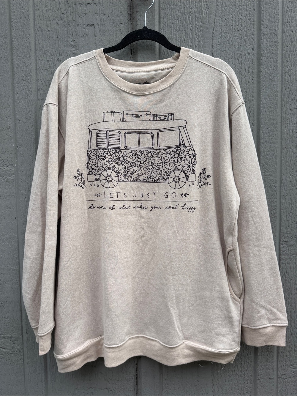 Natural Life Let's Just Go Cream Graphic Crewneck Sweater Size: L - Picture 2 of 9